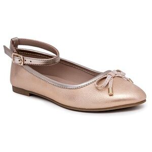 Sugar Little Girls Lanna Round Toe Ankle Strap Flats with Bow in color Champagne
